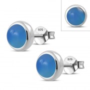 Blue Agate Round Silver Stud Earrings, e421st